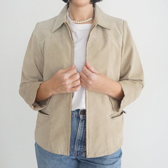 Denver Hayes Sand 100% Leather Suede Zip Up Collared Jacket S - Picture 1 of 11